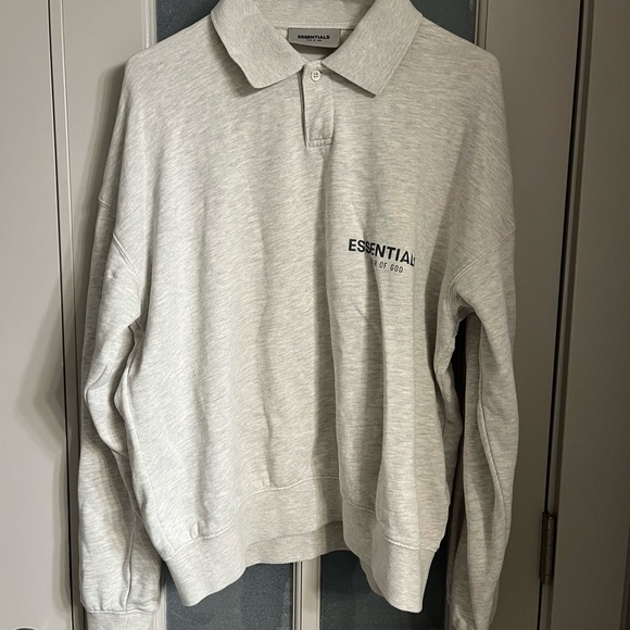 Fear of God Essentials Light Gray French Terry Polo Shirt